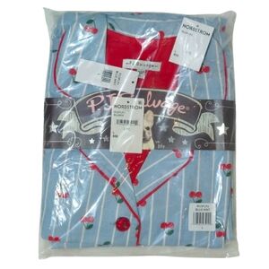 PJ Salvage Flannel Pajama Set Cherries Women Large Blue Mint Top & Pants NWT 🍒